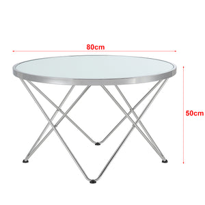 Stolik kawowy Nikkeby metalowa rama srebrny/mleczne szkło [en.casa]