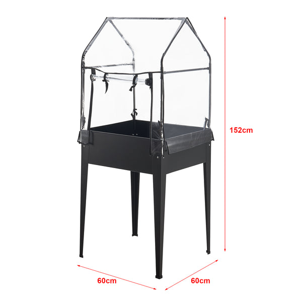 Grządka podwyższona ze szklarnią Katwijk 60x60x152cm stal antracyt [en.casa]