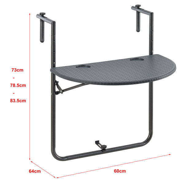 Stolik balkonowy wiszący Cicala 84x60x64 cm półokrągły stalowy ciemnoszary [en.casa]