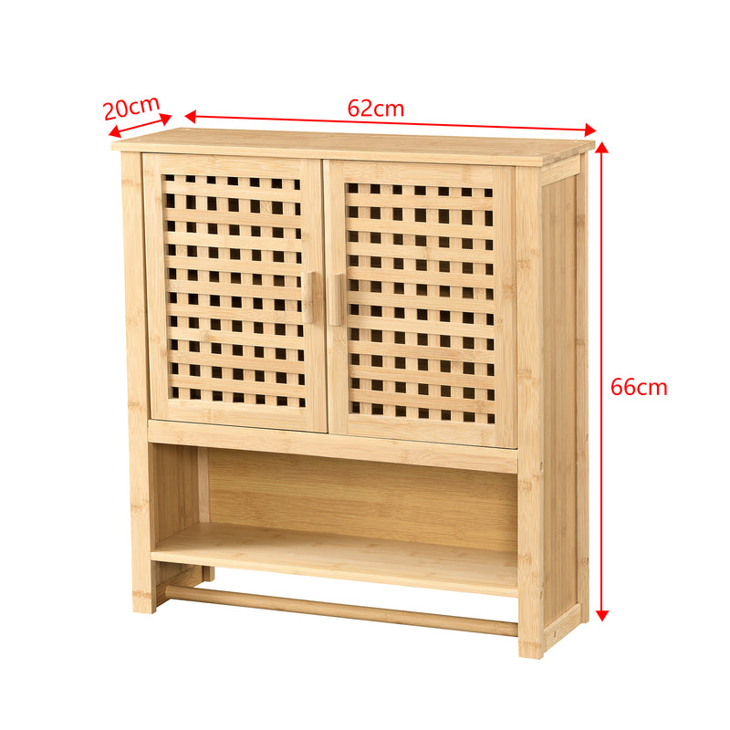 Szkic wymiarowy Szafka łazienkowa Borlänge szafka ścienna bambus 66 x 62 x 20 cm [en.casa]