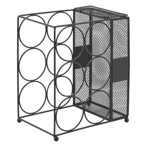 Stojak na wino Drangedal na 6 butelek z pojemnikiem siatkowym [en.casa]