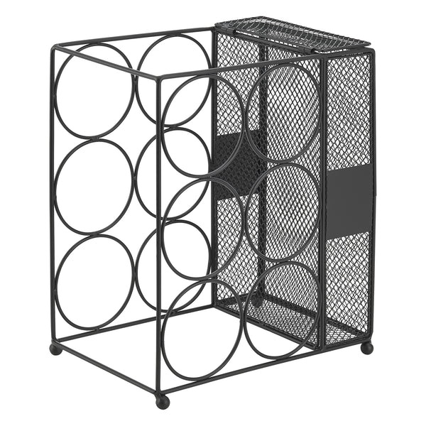 Stojak na wino Drangedal na 6 butelek z pojemnikiem siatkowym [en.casa]