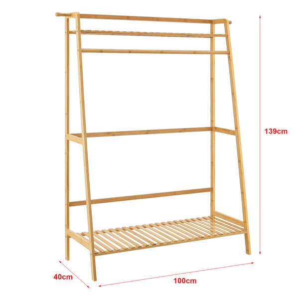 Wieszak na płaszcze Föglö 139 x 100 x 40 cm naturalny bambus [en.casa]