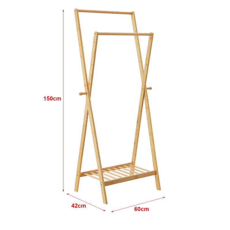 Szkic wymiarowy Wieszak na płaszcze Keitele 150 x 60 x 42 cm naturalny bambus [en.casa]