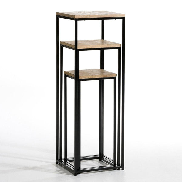 Kontiolahti stolik kawowy zestaw 3 czarny/drewniany ALT [en.casa]