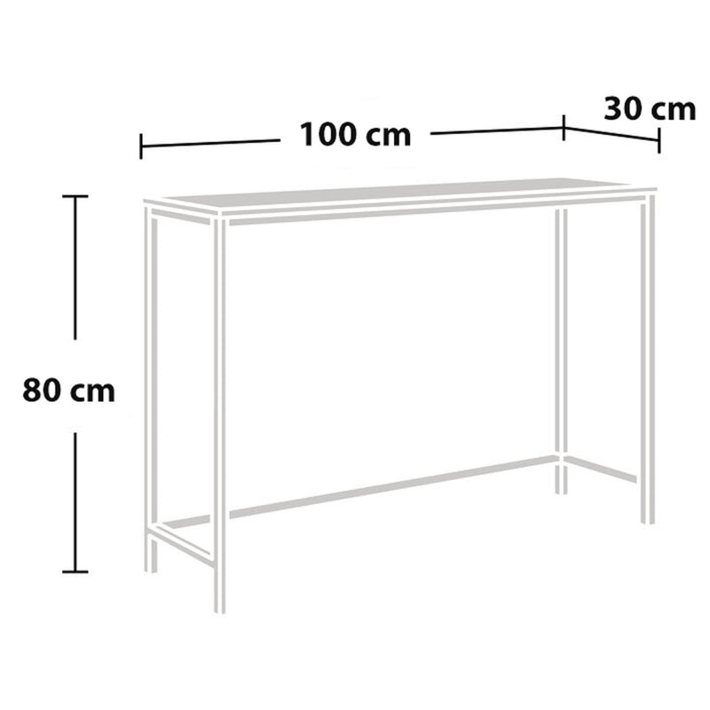 Szkic wymiarowy Stół konsolowy Kronoby 80 x 100 x 30 cm czarny/efekt drewna [en.casa] TR