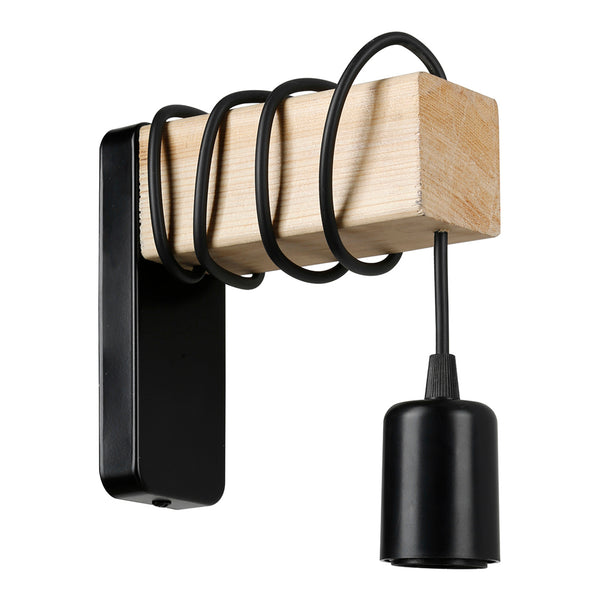 Lampa ścienna Chelmsford E27 metal lite drewno czarny / wygląd drewna [lux.pro]