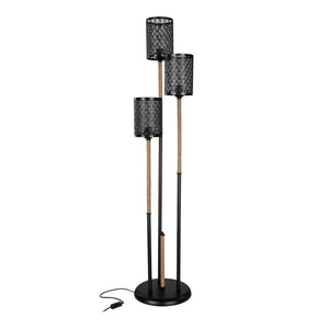Lampa podłogowa Exeter 3xE27 metalowa lina jutowa czarna / kolory juty [lux.pro]