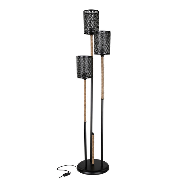 Lampa podłogowa Exeter 3xE27 metalowa lina jutowa czarna / kolory juty [lux.pro]