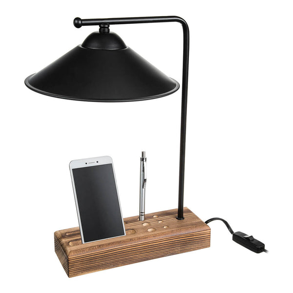 Lampa stołowa Folkestone E27 lite drewno metal czarny / drewno [lux.pro]