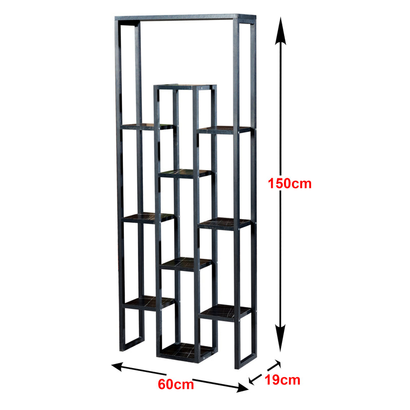 Szkic wymiarowy Półka na rośliny Blaavandshuk 150 x 60 x 19 cm czarny / marmurowy wygląd [en.casa]