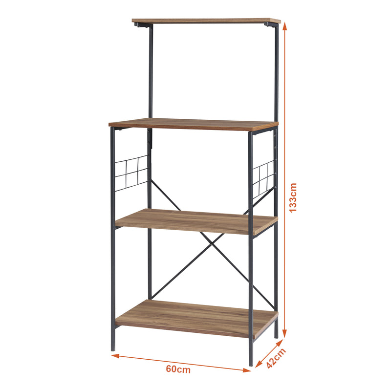 Szkic wymiarowy Regał stojący Billund z 4 półkami 133 x 60 x 42 cm czarny / orzech [en.casa]