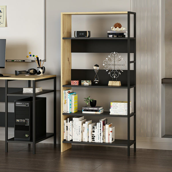 Regał Herlev z 4 półkami Artisan dąb / czarny [en.casa]