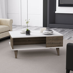 Stolik kawowy Grenaa z dolną półką biały / orzechowy [en.casa]