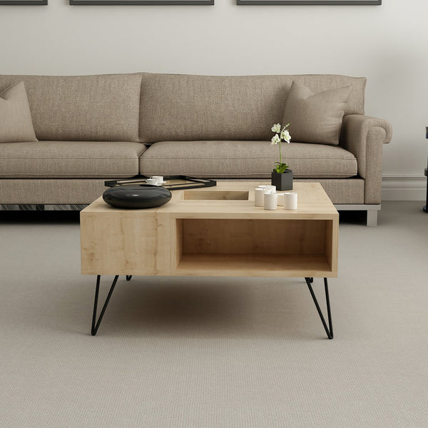 Stolik kawowy Gråsten z półkami Saphir dąb / czarny [en.casa]