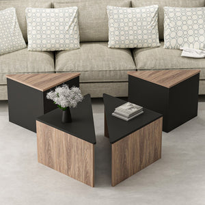 Zestaw stolików kawowych Frederikshavn 4 szt. dąb / czarny [en.casa]