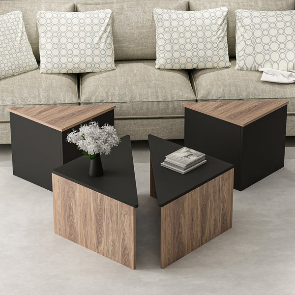 Zestaw stolików kawowych Frederikshavn 4 szt. dąb / czarny [en.casa]