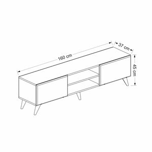 Stolik RTV Grindsted z 2 przegródkami i 2 półkami, optyka dąb / antracyt [en.casa]