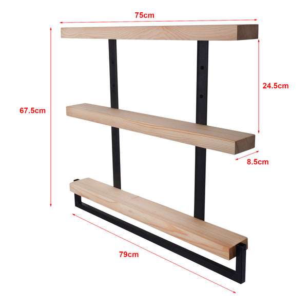 Półka ścienna Nykøbing z 3 półkami naturalna/czarna [en.casa]