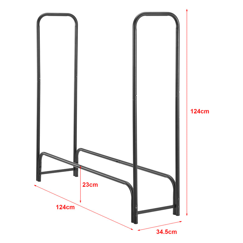 Szkic wymiarowy Stojak na drewno kominkowe Kwethluk stal 124x124x345cm czarny [casa.pro]