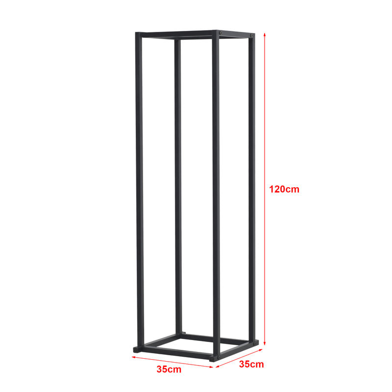 Szkic wymiarowy Stojak na drewno kominkowe Tibro stal 35x35x120 cm czarny [en.casa]
