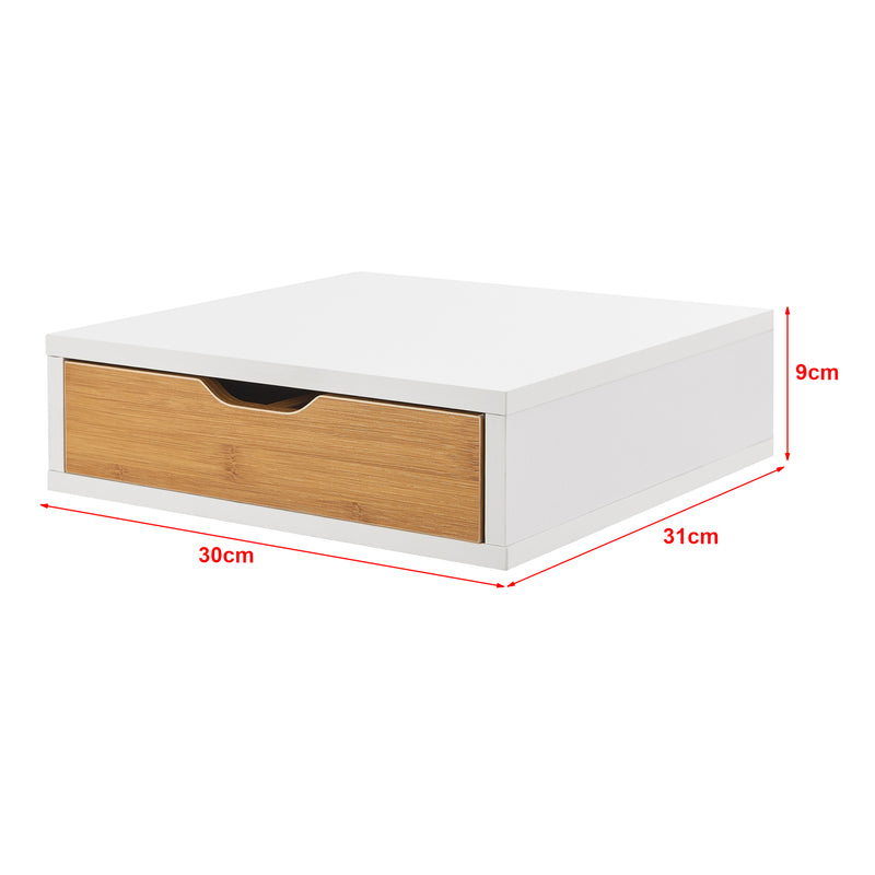 Szkic wymiarowy Pudełko z szufladami Vieremä 9x30x31cm białe/bambusowe [en.casa]