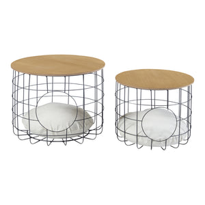 Wiklinowy stolik Haapajärvi w zestawie 2 sztuk z jaskinią dla kota [en.casa]