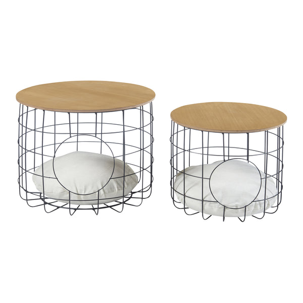 Wiklinowy stolik Haapajärvi w zestawie 2 sztuk z jaskinią dla kota [en.casa]