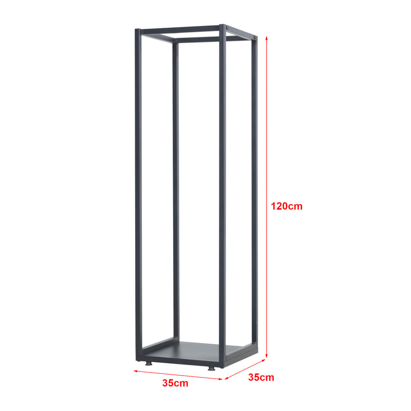 Szkic wymiarowy Stojak na drewno opałowe Tornved stal 35x35x120 cm czarny [en.casa]