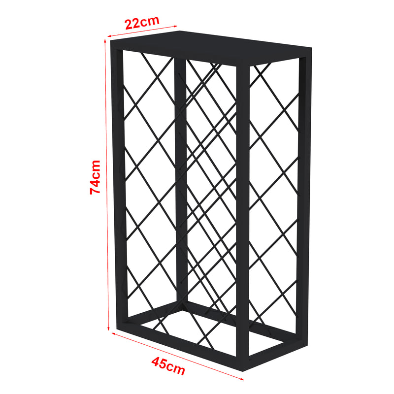 Szkic wymiarowy Metalowy stojak na wino Amasia 74x45x22 cm czarny [en.casa]