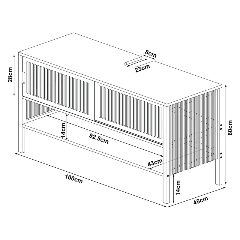 Szkic wymiarowy Szafka podumywalkowa Hvaler 60x100x45cm bambus [en.casa]