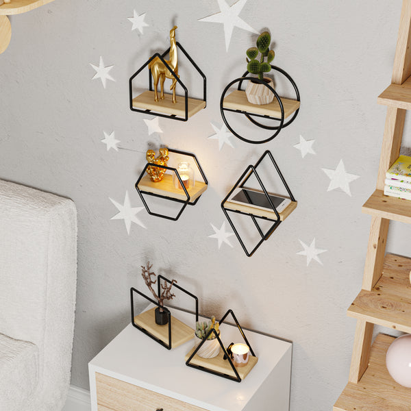 Zestaw półek ściennych Outokumpu zestaw 6 czarny/naturalny [en.casa]