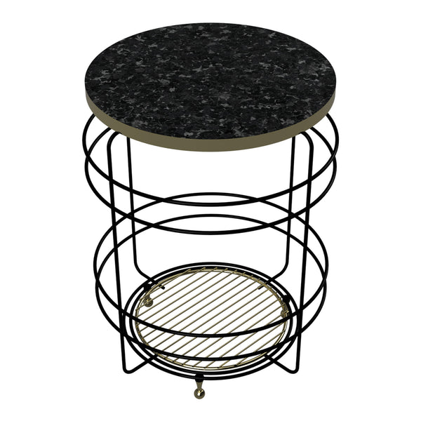 Wiklinowy stolik Padasjoki o marmurowym wyglądzie, czarny [en.casa]