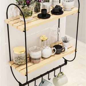 Półka ścienna Pielavesi z 6 haczykami czarna/naturalna [en.casa]