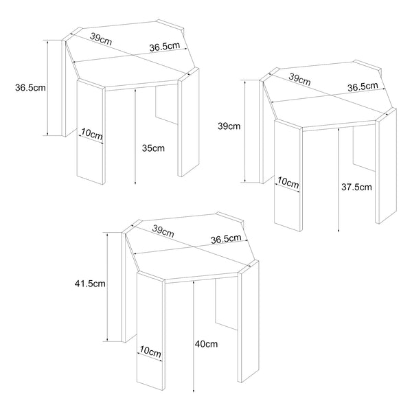 Zestaw 3 stolików kawowych Rantasalmi w kolorze biały/dąb [en.casa]