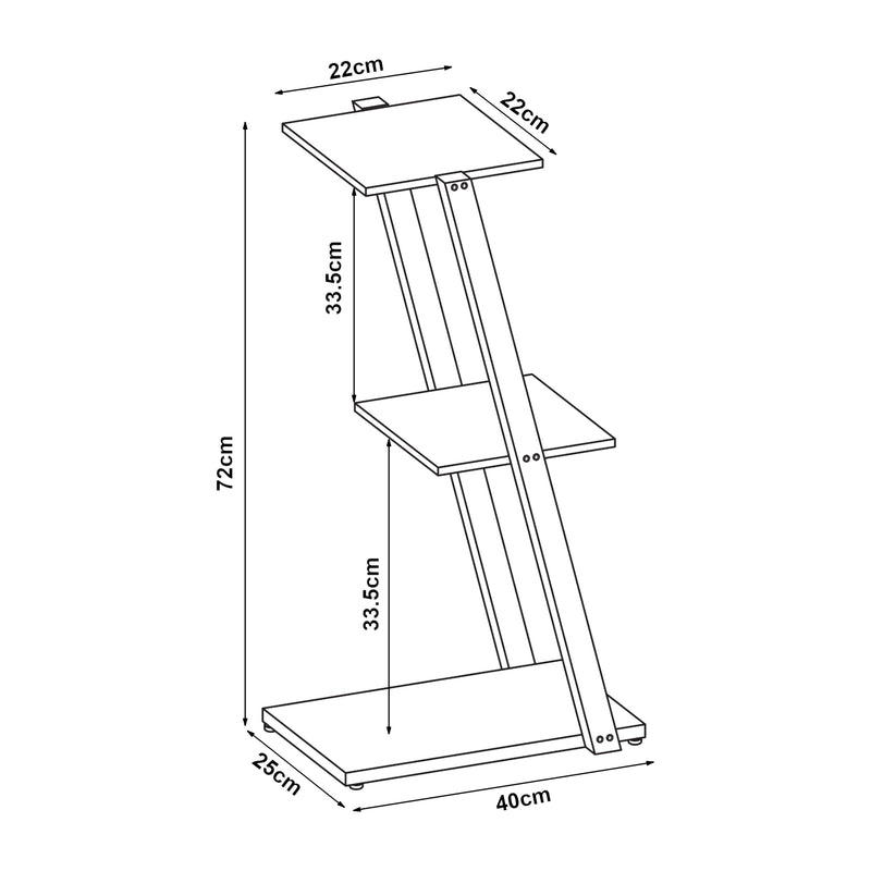Szkic wymiarowy Półka stojąca Rollag 72x40x25cm metalowa czarna [en.casa]