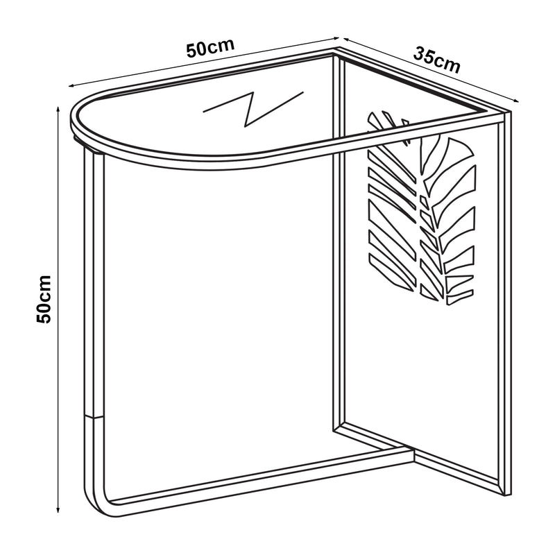 Szkic wymiarowy Stolik boczny Ulvik 50x50x35cm wykonany z metalu i szkła czarny [en.casa]