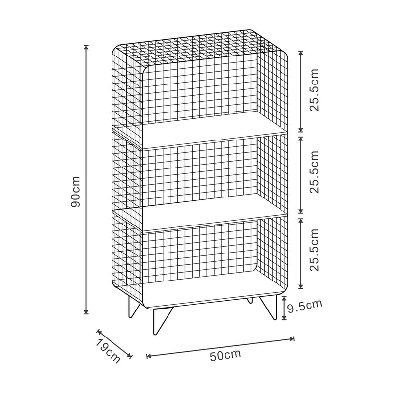 Szkic wymiarowy Półka stojąca Volda metal 90x50x19 cm [en.casa]