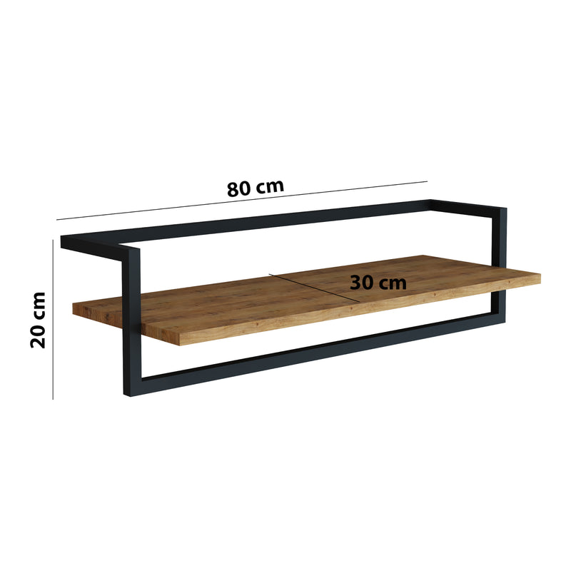 Szkic wymiarowy Wieszak ścienny Evje 80x30x20cm kolory drewna/czarny [en.casa]