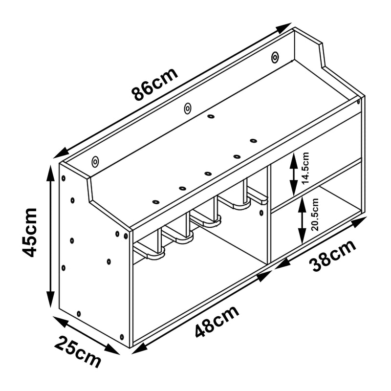 Szkic wymiarowy Organizer na narzędzia Gjemnes 86x25x45 cm bambus [en.casa]