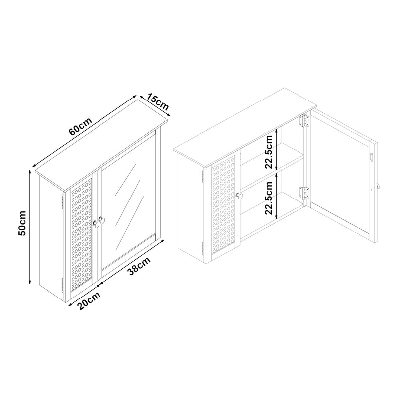 Szkic wymiarowy Karlsøy szafka z lustrem 50x60x15cm biała [en.casa]