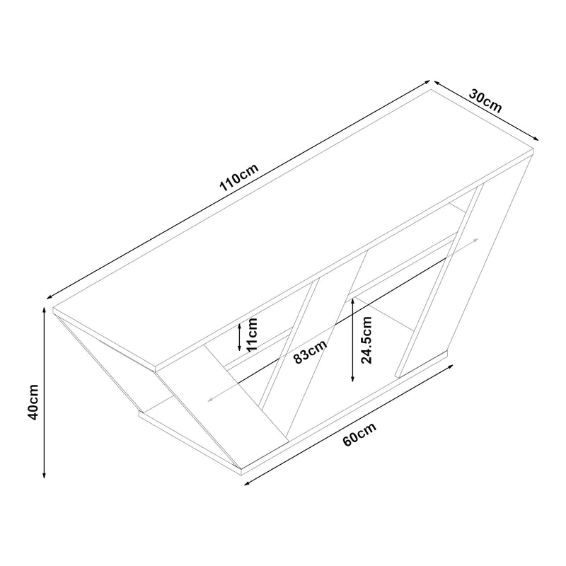 Szkic wymiarowy Stolik pod telewizor Nome 110x30x40cm dąb [en.casa]