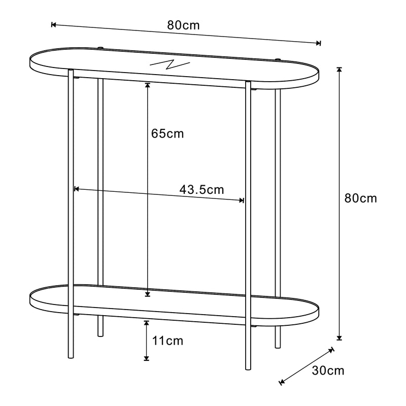 Szkic wymiarowy Stolik konsolowy Høyanger 80x80x30cm czarny/dąb [en.casa]