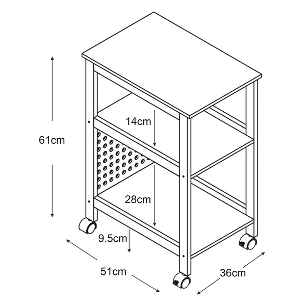 Wózek Dønna 61x51x36cm czarny/kolory drewna [en.casa]
