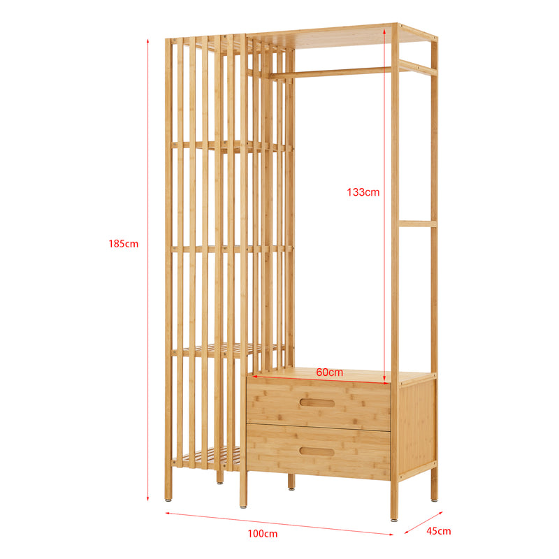 Szkic wymiarowy Stojak na ubrania Varanger 185x100x45 cm bambus [en.casa]