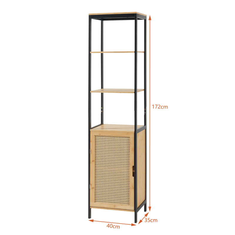 Szkic wymiarowy Szafka wysoka Tervola 172x40x35cm Bambus Czarny [en.casa]