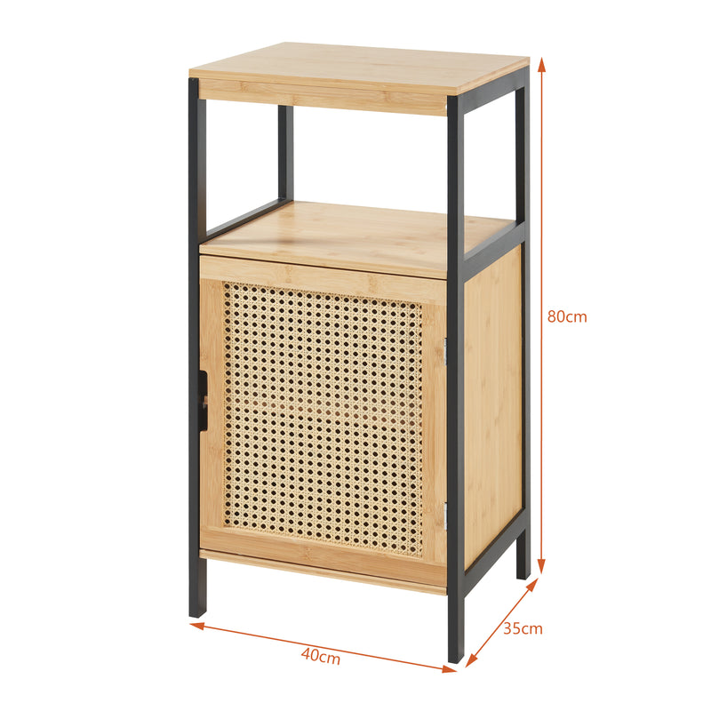 Szkic wymiarowy Szafka łazienkowa Tervola 80x40x35cm bambus czarny [en.casa]