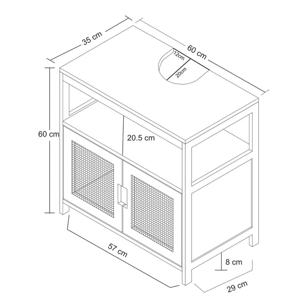 Szafka podumywalkowa Tervola 60x60x35 cm czarna/bambus [en.casa]