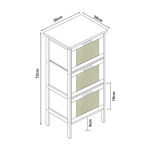 Tervola szafka łazienkowa z 3 szufladami czarna/bambus [en.casa]