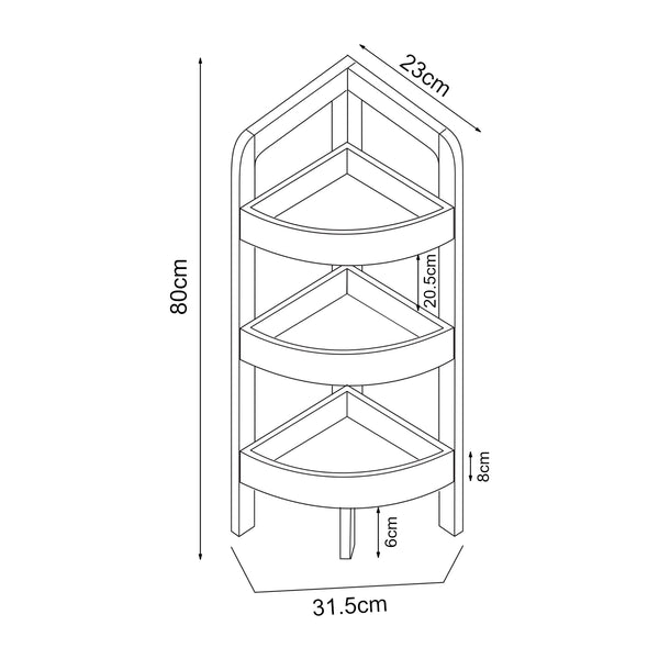 Tervola półka narożna 80x23x23 cm czarna/bambus [en.casa]
